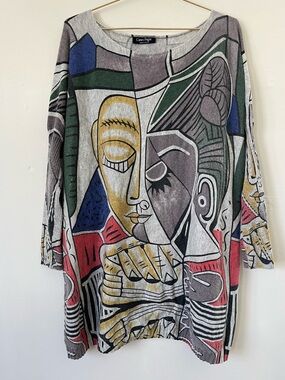 Coeur de Vague Abstract Artsy wool Knit top Multicolor XL oversize